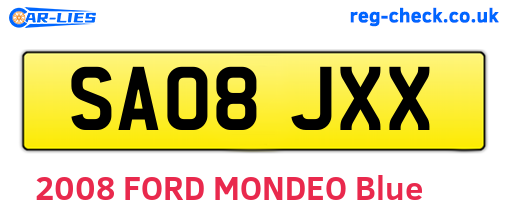 SA08JXX are the vehicle registration plates.