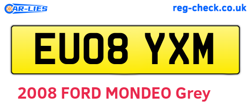 EU08YXM are the vehicle registration plates.