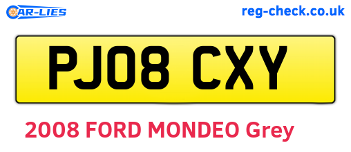 PJ08CXY are the vehicle registration plates.