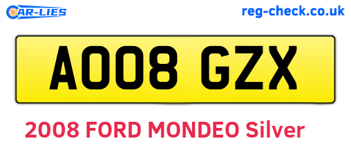 AO08GZX are the vehicle registration plates.