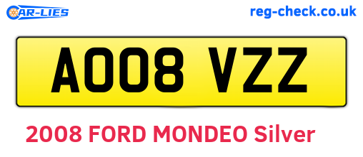 AO08VZZ are the vehicle registration plates.