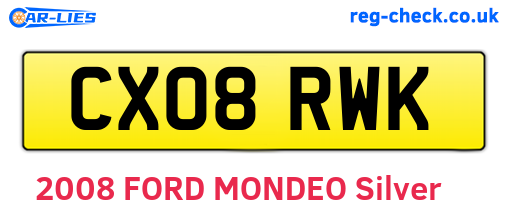 CX08RWK are the vehicle registration plates.