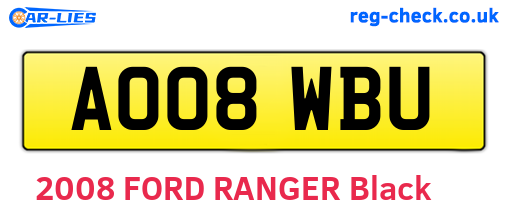 AO08WBU are the vehicle registration plates.