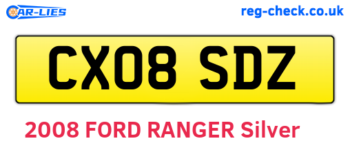 CX08SDZ are the vehicle registration plates.