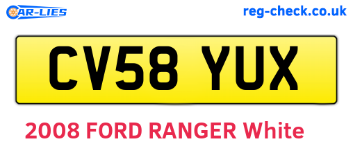 CV58YUX are the vehicle registration plates.