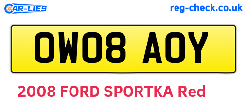 OW08AOY are the vehicle registration plates.
