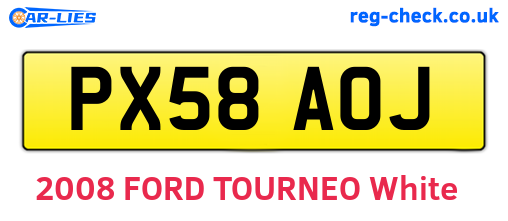 PX58AOJ are the vehicle registration plates.