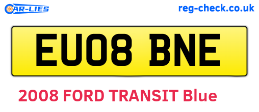 EU08BNE are the vehicle registration plates.