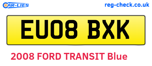 EU08BXK are the vehicle registration plates.