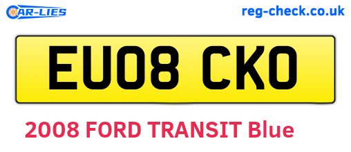 EU08CKO are the vehicle registration plates.