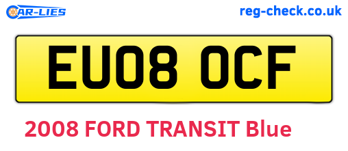 EU08OCF are the vehicle registration plates.