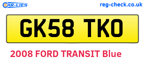 GK58TKO are the vehicle registration plates.