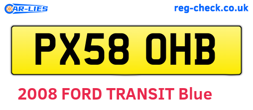 PX58OHB are the vehicle registration plates.