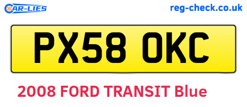 PX58OKC are the vehicle registration plates.