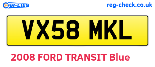 VX58MKL are the vehicle registration plates.