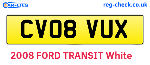 CV08VUX are the vehicle registration plates.