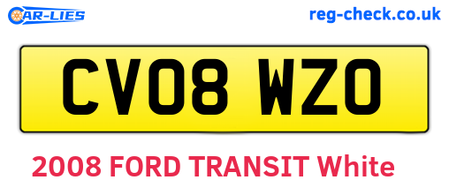CV08WZO are the vehicle registration plates.