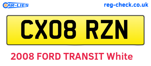 CX08RZN are the vehicle registration plates.