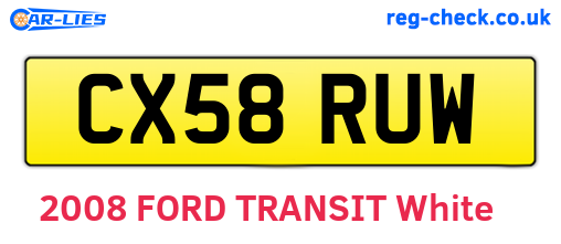 CX58RUW are the vehicle registration plates.