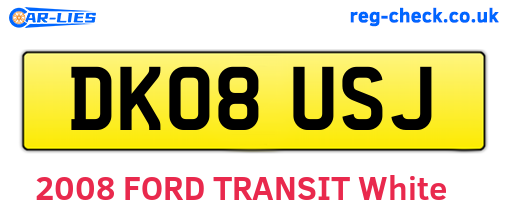 DK08USJ are the vehicle registration plates.
