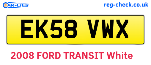 EK58VWX are the vehicle registration plates.
