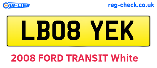 LB08YEK are the vehicle registration plates.
