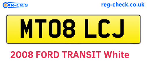 MT08LCJ are the vehicle registration plates.