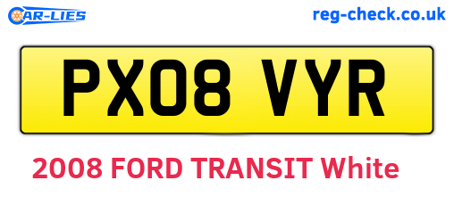 PX08VYR are the vehicle registration plates.