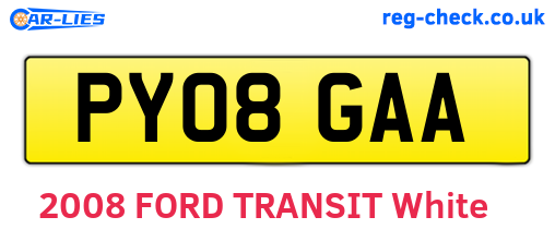 PY08GAA are the vehicle registration plates.