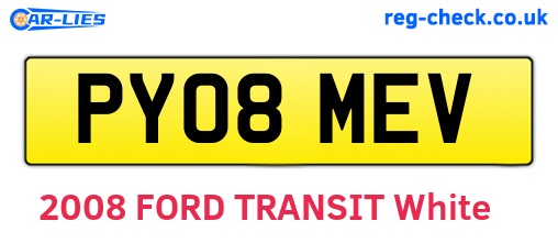 PY08MEV are the vehicle registration plates.