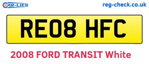 RE08HFC are the vehicle registration plates.