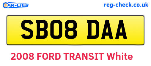 SB08DAA are the vehicle registration plates.