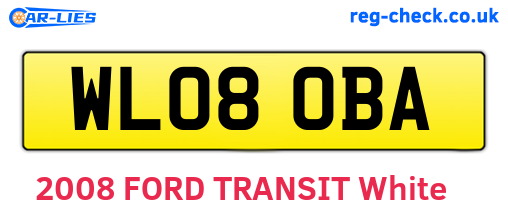 WL08OBA are the vehicle registration plates.