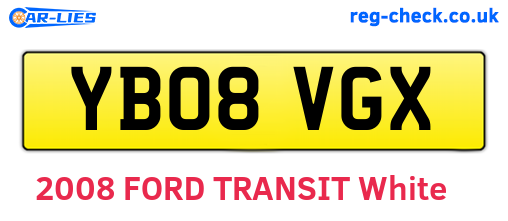 YB08VGX are the vehicle registration plates.