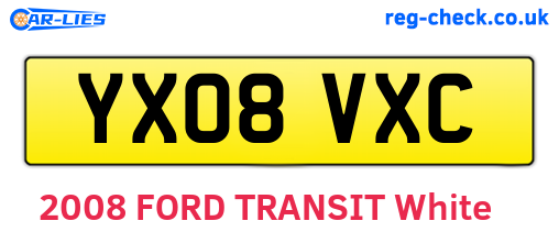 YX08VXC are the vehicle registration plates.