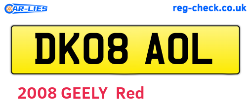 DK08AOL are the vehicle registration plates.