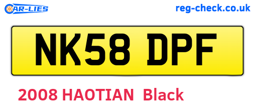 NK58DPF are the vehicle registration plates.