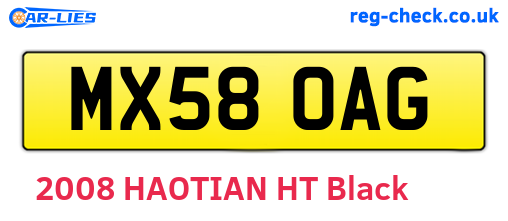 MX58OAG are the vehicle registration plates.