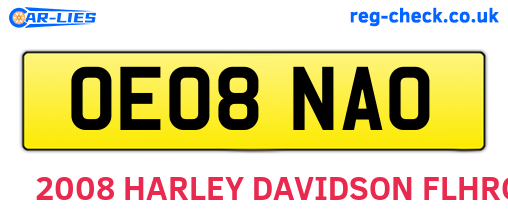 OE08NAO are the vehicle registration plates.
