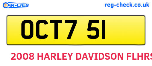 OCT751 are the vehicle registration plates.