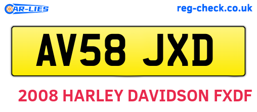 AV58JXD are the vehicle registration plates.