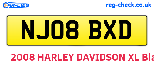 NJ08BXD are the vehicle registration plates.