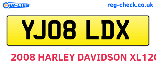 YJ08LDX are the vehicle registration plates.