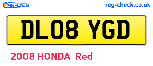 DL08YGD are the vehicle registration plates.