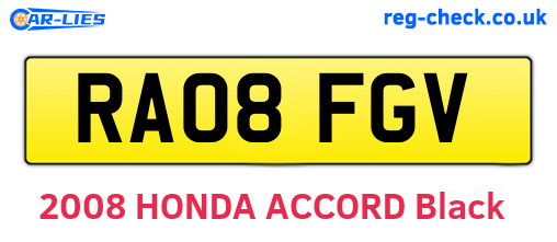 RA08FGV are the vehicle registration plates.