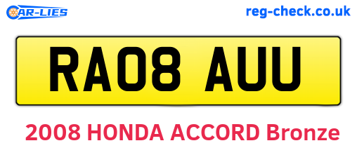 RA08AUU are the vehicle registration plates.
