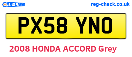 PX58YNO are the vehicle registration plates.