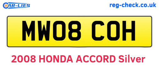 MW08COH are the vehicle registration plates.