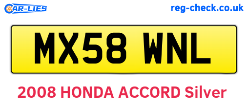 MX58WNL are the vehicle registration plates.