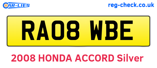 RA08WBE are the vehicle registration plates.